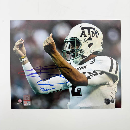 Autographed/Signed Johnny Manziel Money Sign Texas A&M Aggies 8x10 College Football Photo Beckett BAS COA