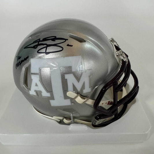 Autographed/Signed Johnny Manziel 12 Heisman Texas A&M Aggies College Football Silver Flash Mini Helmet Beckett BAS COA
