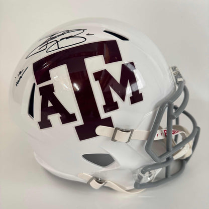 Autographed/Signed Johnny Manziel 12 Heisman Texas A&M Aggies White Full Size FS F/S Replica College Football Helmet Beckett BAS COA
