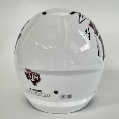Autographed/Signed Johnny Manziel 12 Heisman Texas A&M Aggies White Full Size FS F/S Replica College Football Helmet Beckett BAS COA