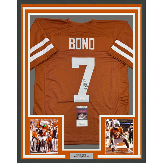 Framed Autographed/Signed Isaiah Bond 35x39 Texas Orange College Football Jersey JSA COA