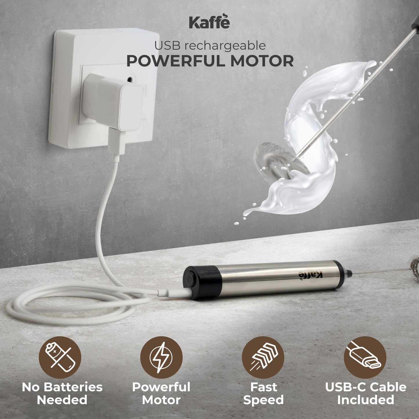 Rechargeable Handheld Milk Frother – Stainless Steel, USB, Powerful Foam Maker (KF6022)