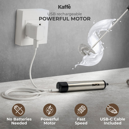 Rechargeable Handheld Milk Frother – Stainless Steel, USB, Powerful Foam Maker (KF6022)