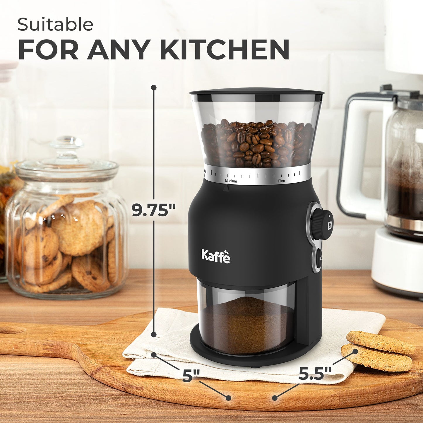 Electric Burr Coffee Grinder – 25 Grind Settings, Stainless Steel Burrs, 150W Motor, 5.5oz Capacity, Home Espresso & Drip Brewing (KF8150)