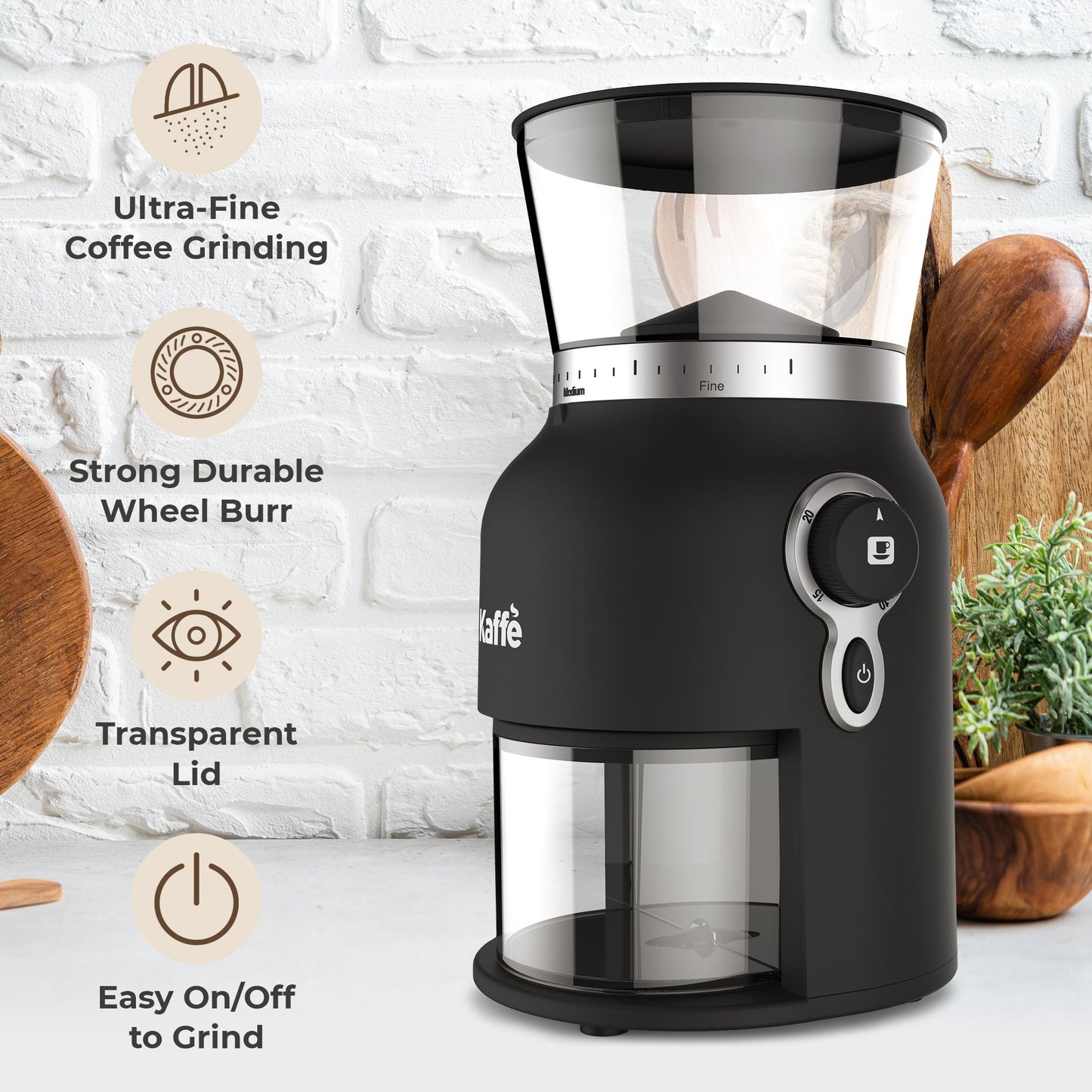 Electric Burr Coffee Grinder – 25 Grind Settings, Stainless Steel Burrs, 150W Motor, 5.5oz Capacity, Home Espresso & Drip Brewing (KF8150)