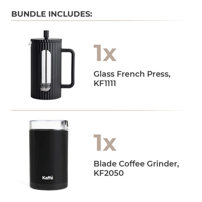 Glass French Press & Blade Coffee Grinder Set - 34oz Borocillicate Press + 3.5oz Grinder