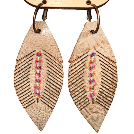 Leather Feather Earrings - Latte