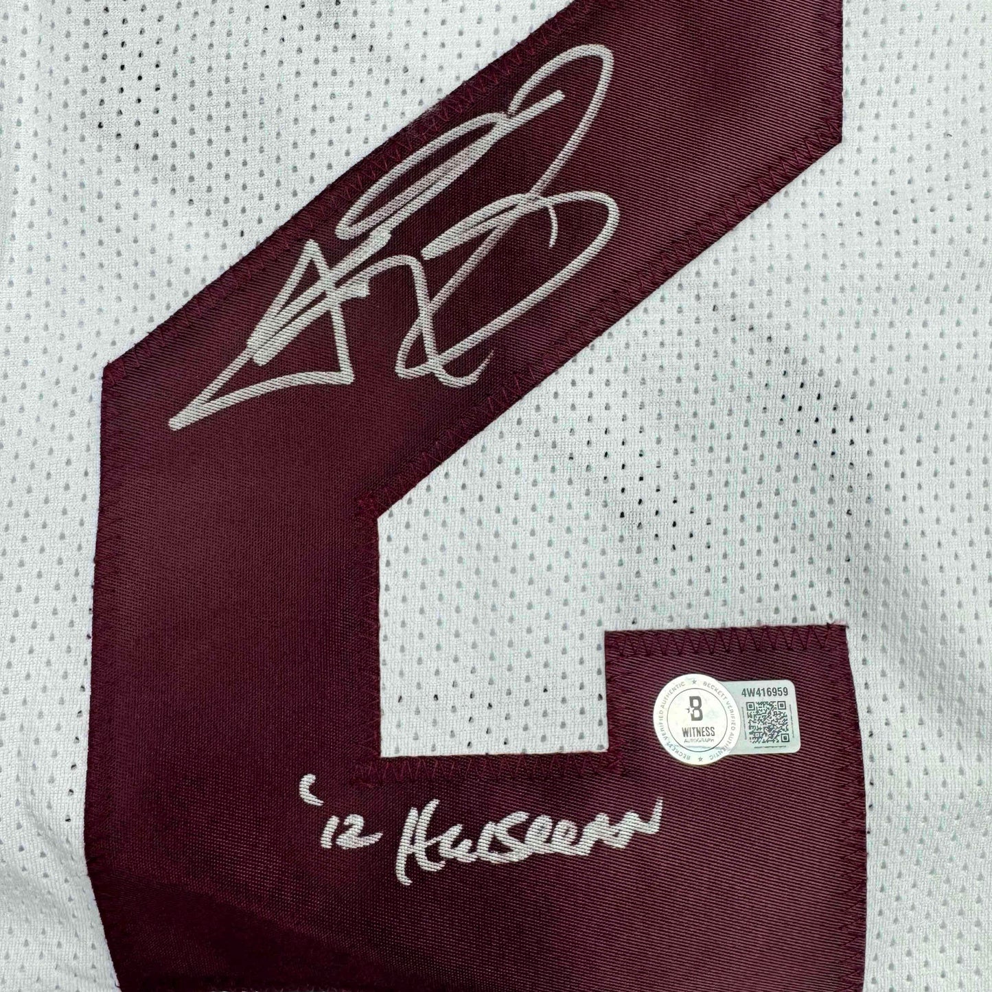 Autographed/Signed Johnny Manziel 12 Heisman Texas A&M White College Football Jersey JSA COA