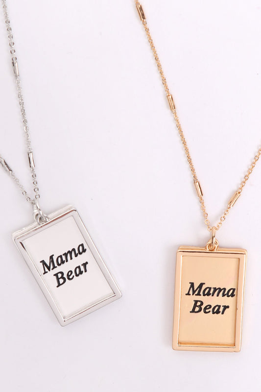 Myn1421mgma - "Mama Bear" Etched Brass Box Pendant Necklace