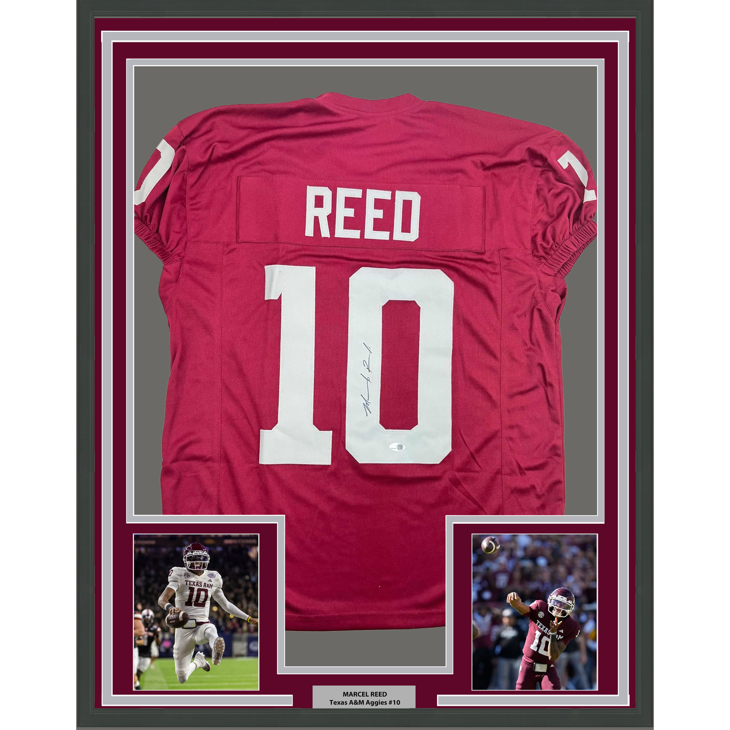Framed Autographed/Signed Marcel Reed 35x39 Texas A&M Maroon College Football Jersey JSA COA