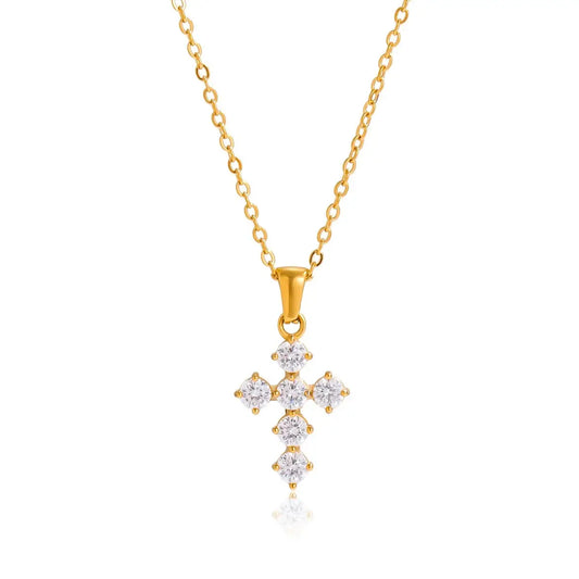 Mini Gold CZ Cross Necklace
