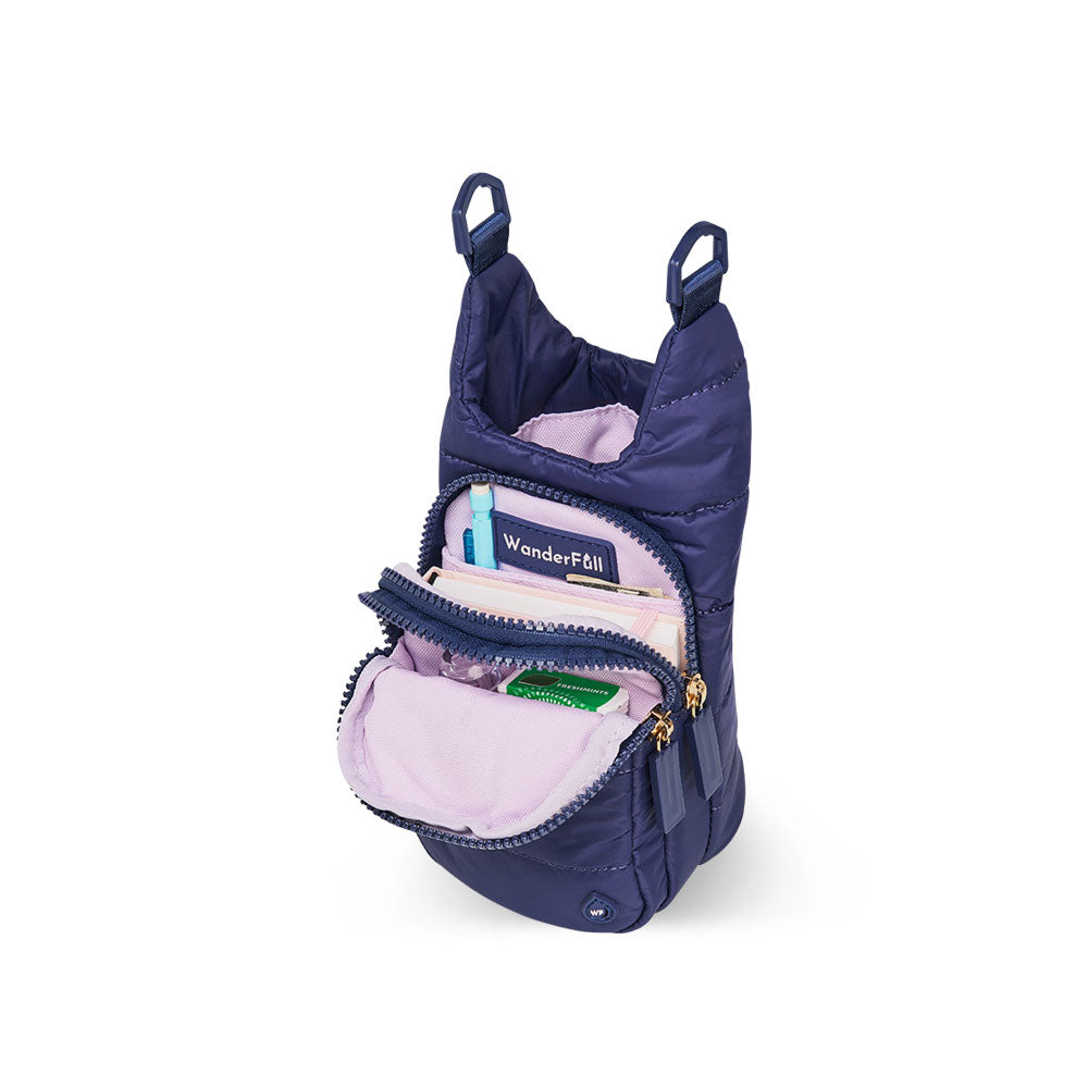 HydroBag® Mini for Kids- Navy Blue Matte-Quilted Crossbody Water Bottle Bag
