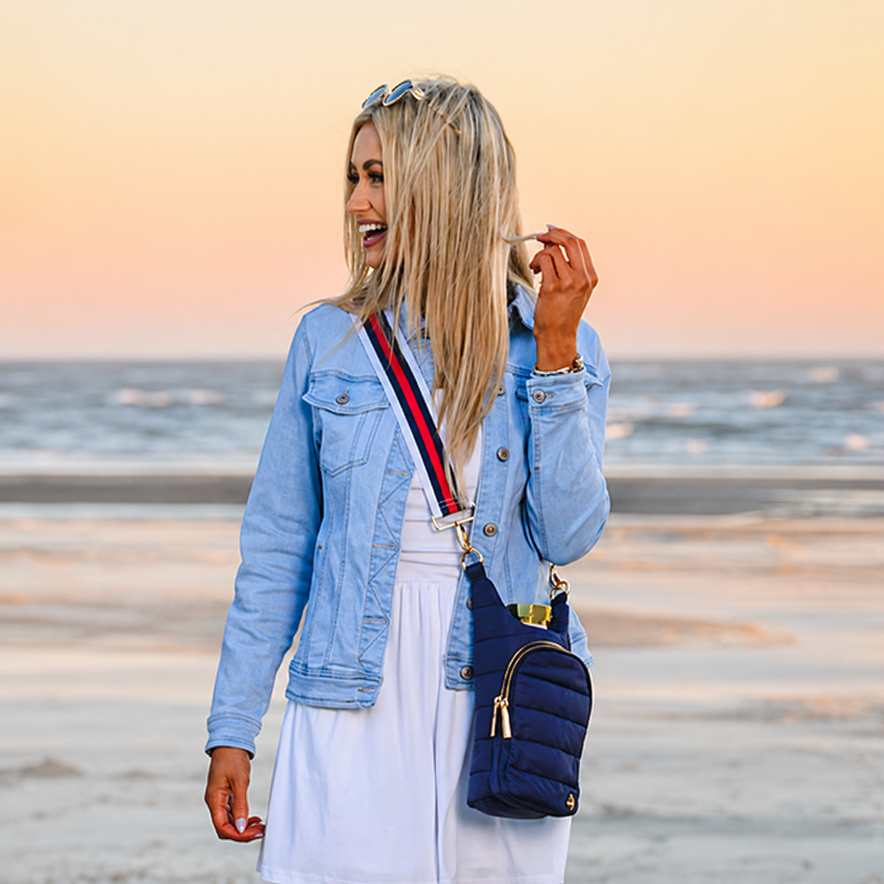Navy Blue Matte HydroBag® with Red, White, Navy striped Strap