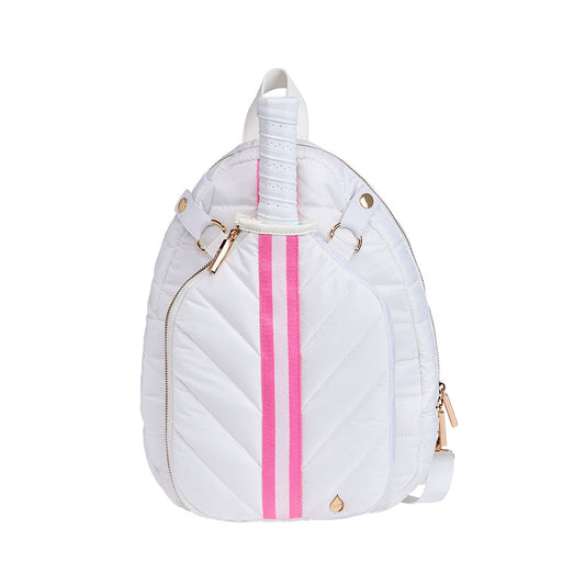 Pickleball HydroSling Bag with Removable Racquet Cover- White Ripstop with Stripe