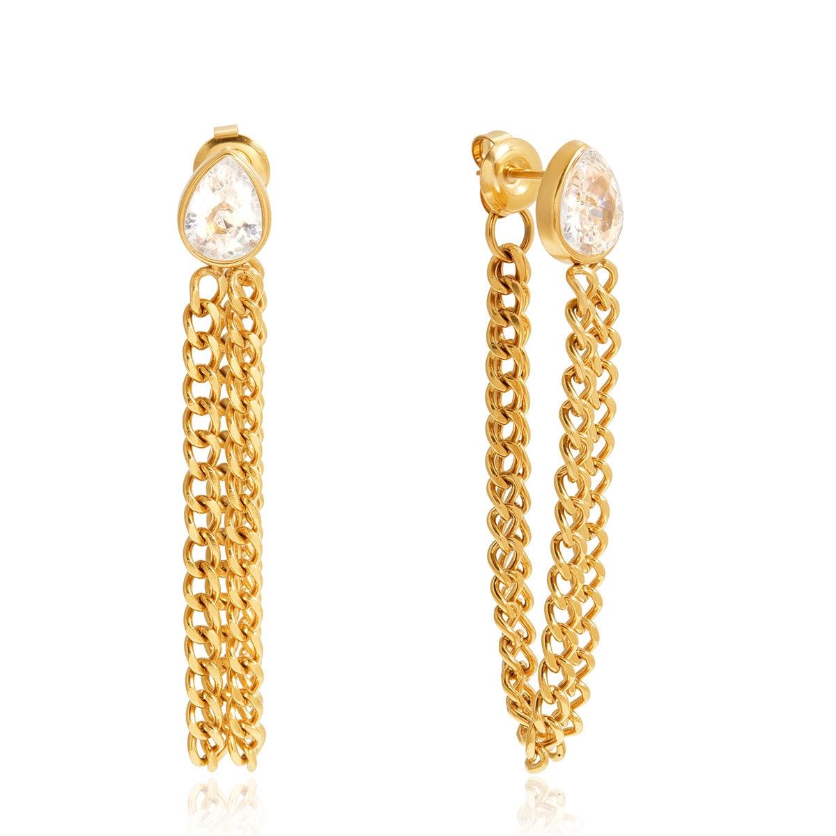 Gold Pear Crystal Chain Drop Earrings