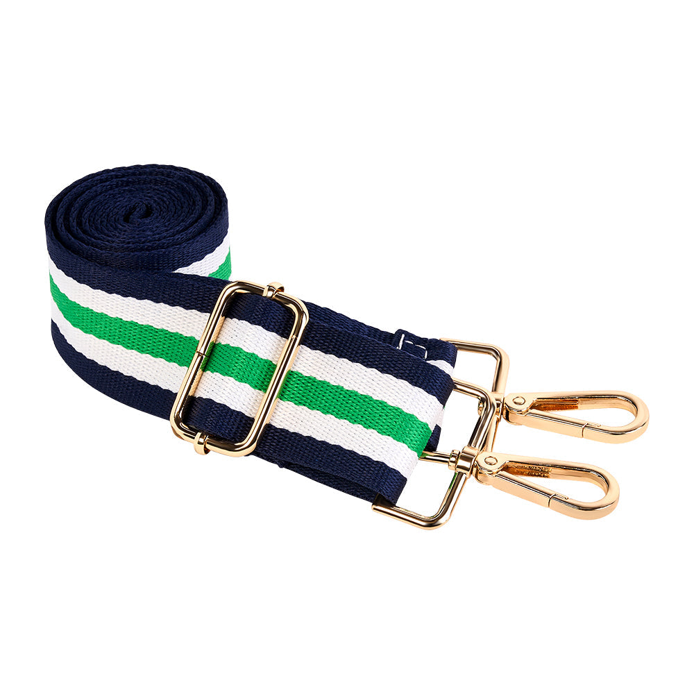 Navy, Green and White Striped Strap with Gold Hardware