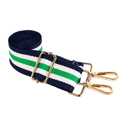 Navy, Green and White Striped Strap with Gold Hardware