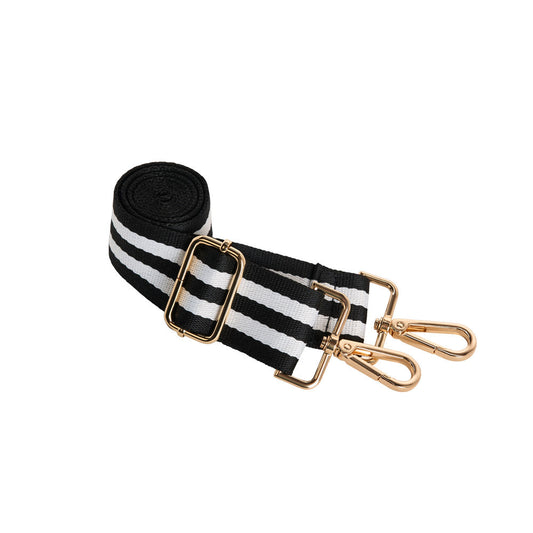 Black and White Striped Strap with Gold Hardware