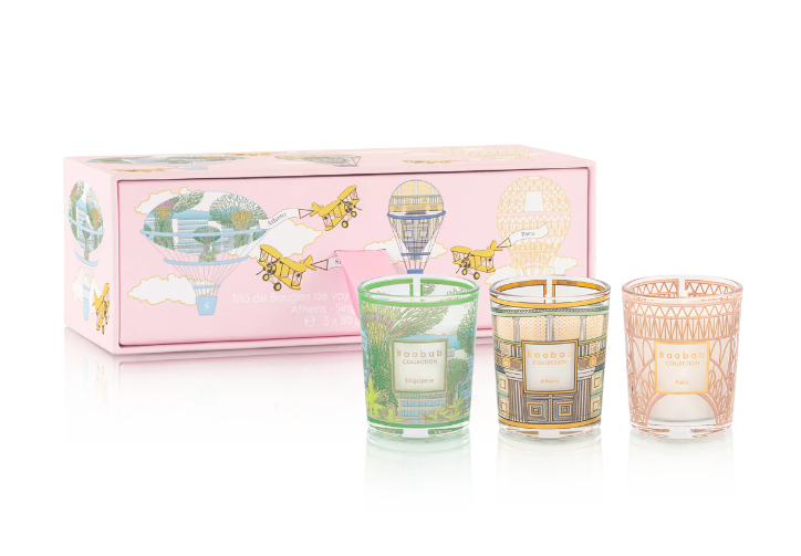 Baobab Collection Trio Travel Candles – Singapore, Athens & Paris | Luxury Scented Candle Set