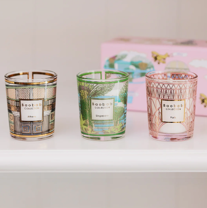 Baobab Collection Trio Travel Candles – Singapore, Athens & Paris | Luxury Scented Candle Set