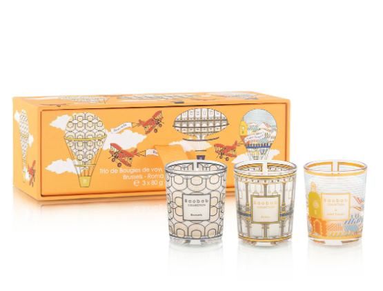 Baobab Collection Trio Travel Candles – Brussels, Roma &amp; Saint Tropez | Luxury Scented Candle Set