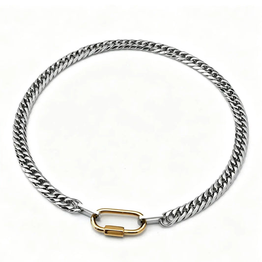 Two-Tone Curb Chain Carabiner Necklace