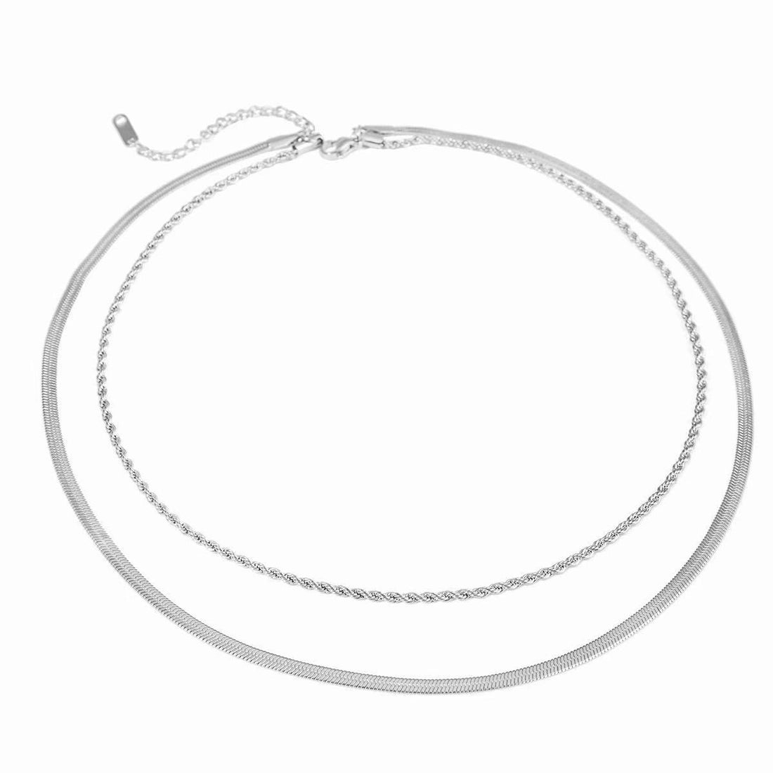 Silver Layering Herringbone & Rope Necklace - Waterproof