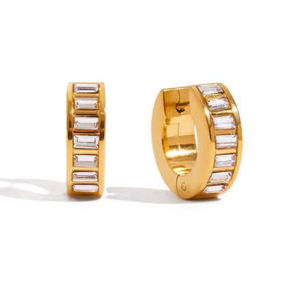 Gold Baguette CZ Huggie Hoop Earrings