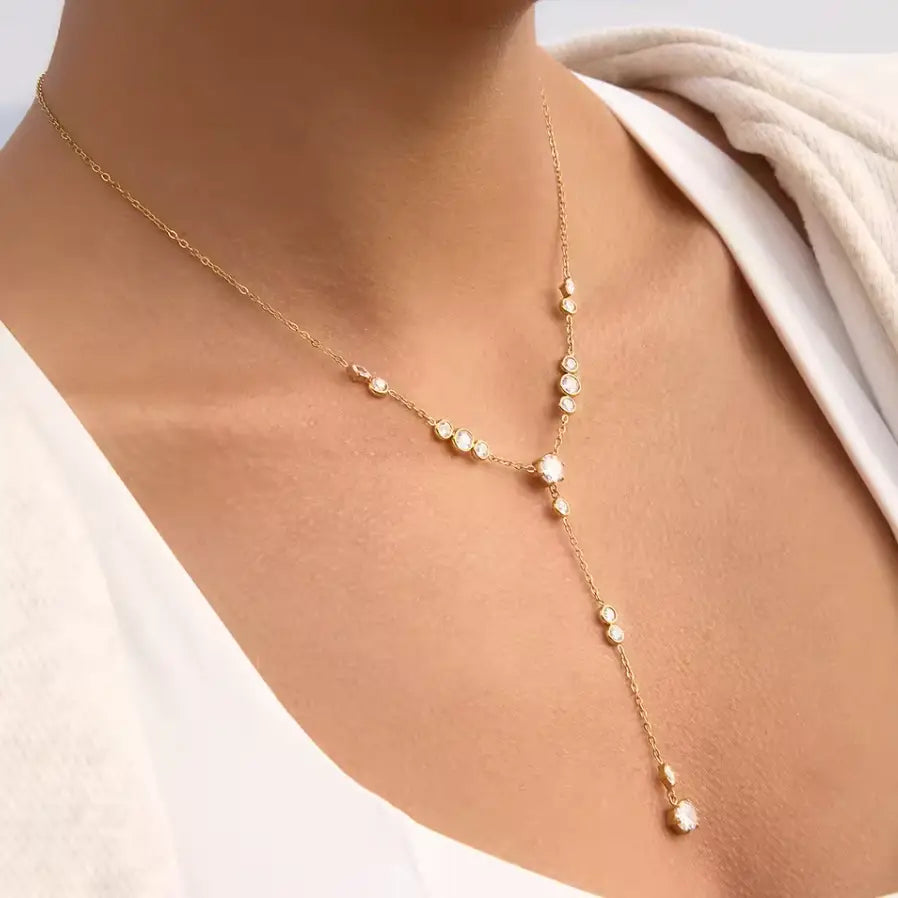 Solitaire Drop Lariat Necklace Water Resistant