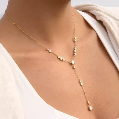 Solitaire Drop Lariat Necklace Water Resistant