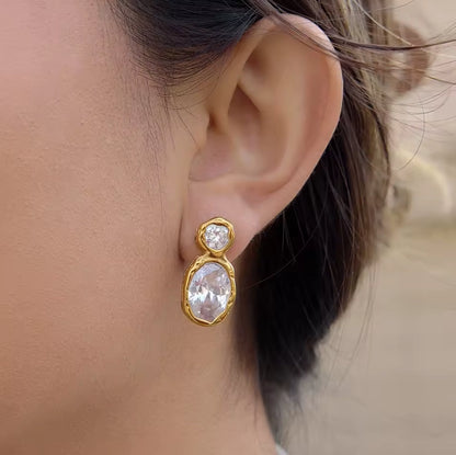 Luna Bezel CZ Drop Earrings