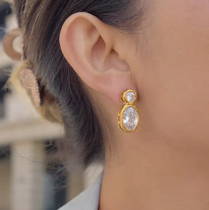 Luna Bezel CZ Drop Earrings