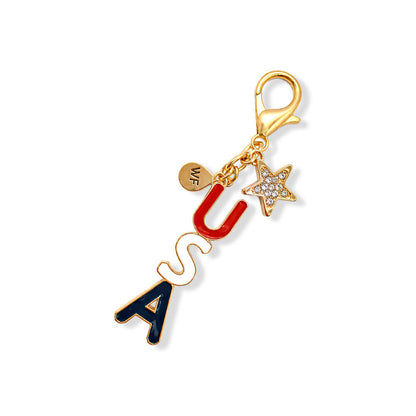Patriotic USA Bag Charm- Red, White, Blue