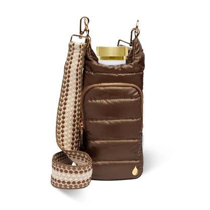 Chocolate Brown Shiny HydroBag® with Dark Patterned Strap