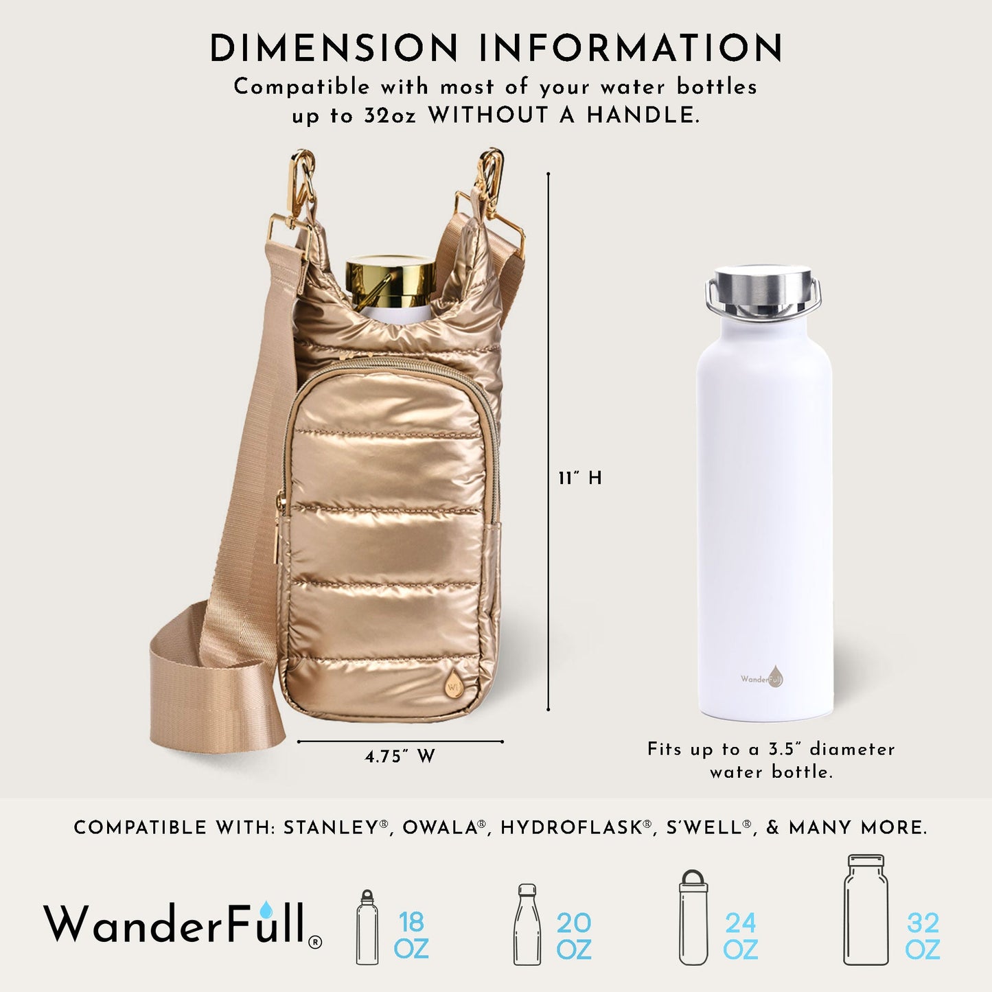 Gold Shiny HydroBag® with Solid Matching Strap