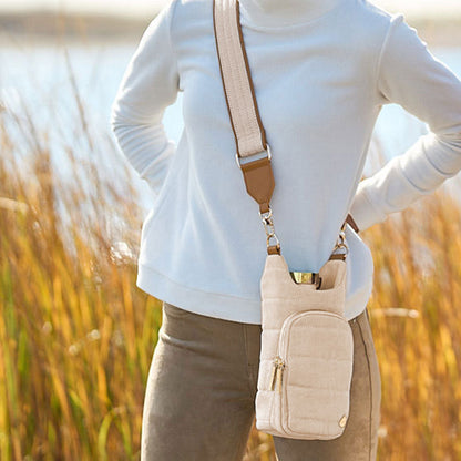 Oatmeal Canvas & Vegan Leather Strap-Gold Hardware