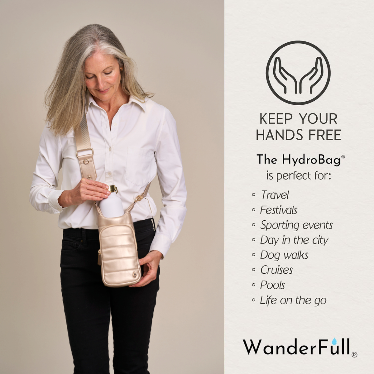 Soft Gold Vegan Leather HydroBag® with Strap Bundle