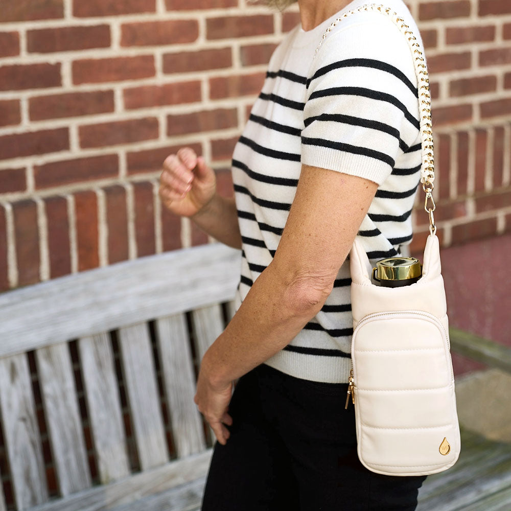 Ivory Vegan Leather Gold Chain Strap