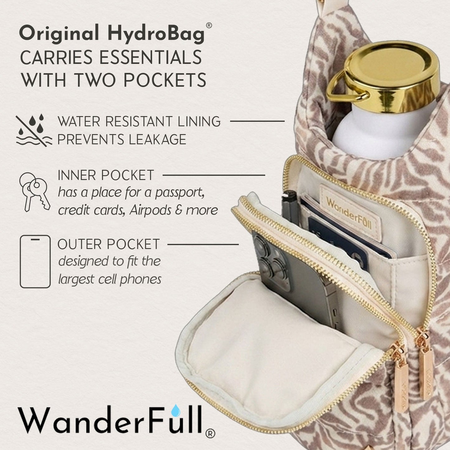 Natural Zebra Print Linen HydroBag®
