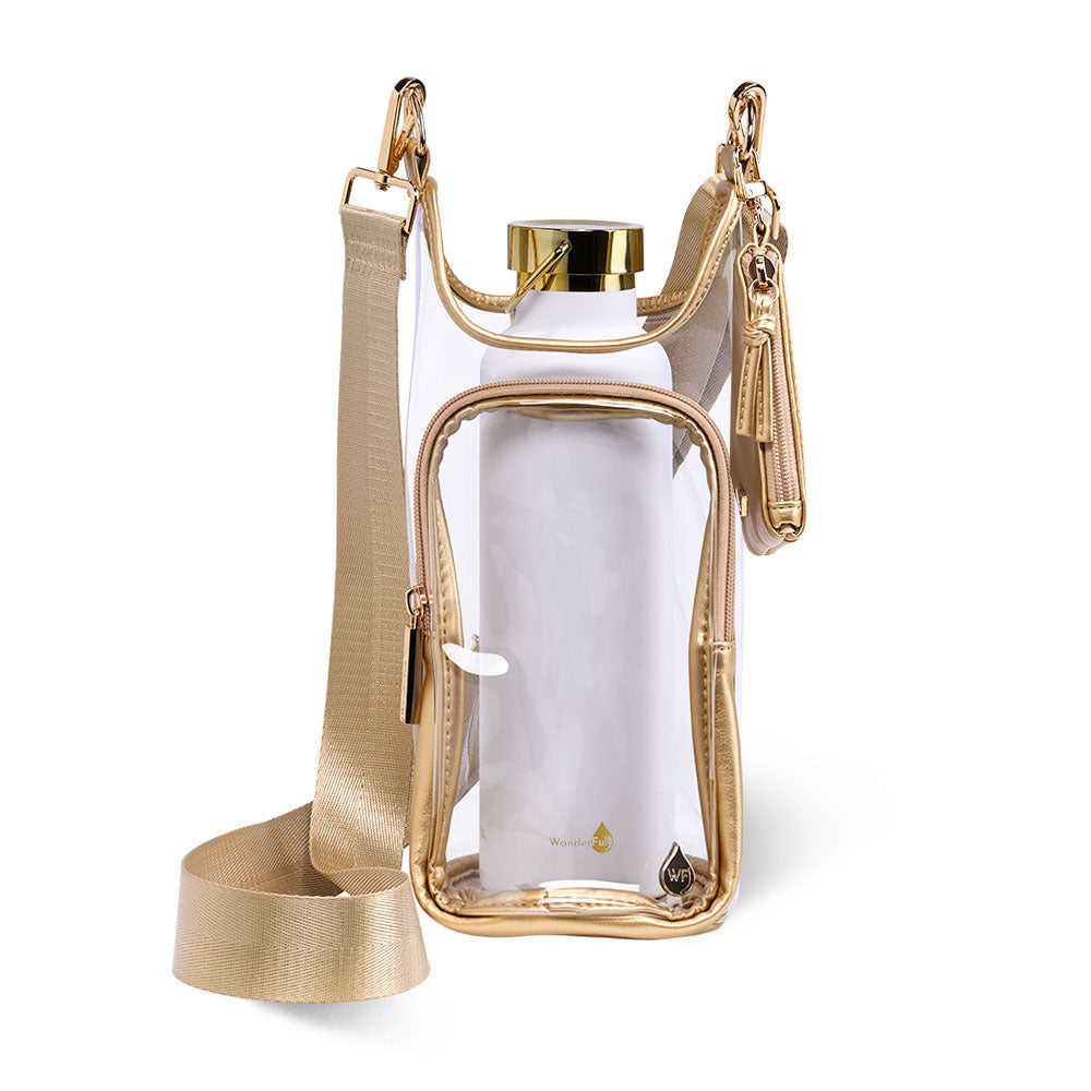 Clear HydroBag® Stadium with Gold Trim and Matching RFID Pouch