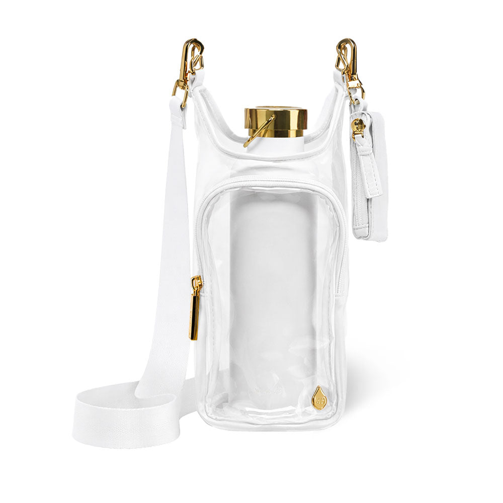 Clear HydroBag® Stadium with White Vegan Leather Trim and Matching RFID Pouch