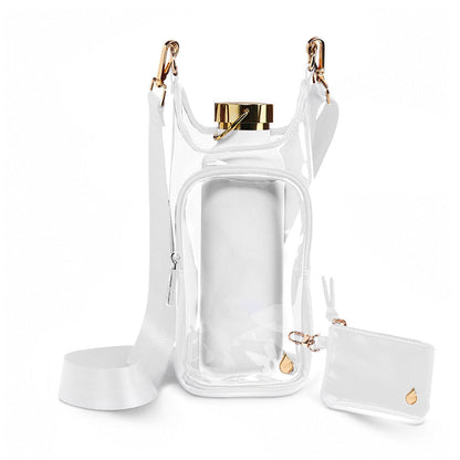 Clear HydroBag® Stadium with White Vegan Leather Trim and Matching RFID Pouch