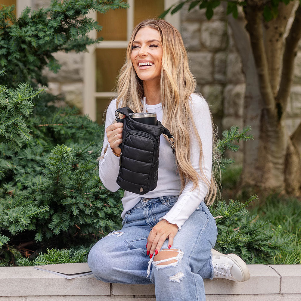 HydroBag® HANDLE®- Black Matte with Gray, Black, White Striped Strap