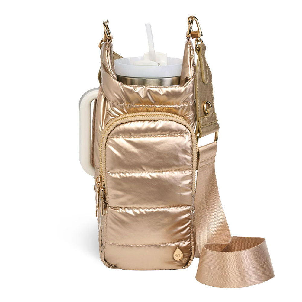 HydroBag® HANDLE®- Gold Shiny with Vegan Leather Trimmed Solid Strap
