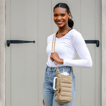 HydroBag HANDLE®- Khaki with Khaki and White Striped Strap and Gold Hardware