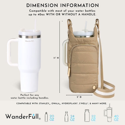 HydroBag HANDLE®- Khaki with Khaki and White Striped Strap and Gold Hardware