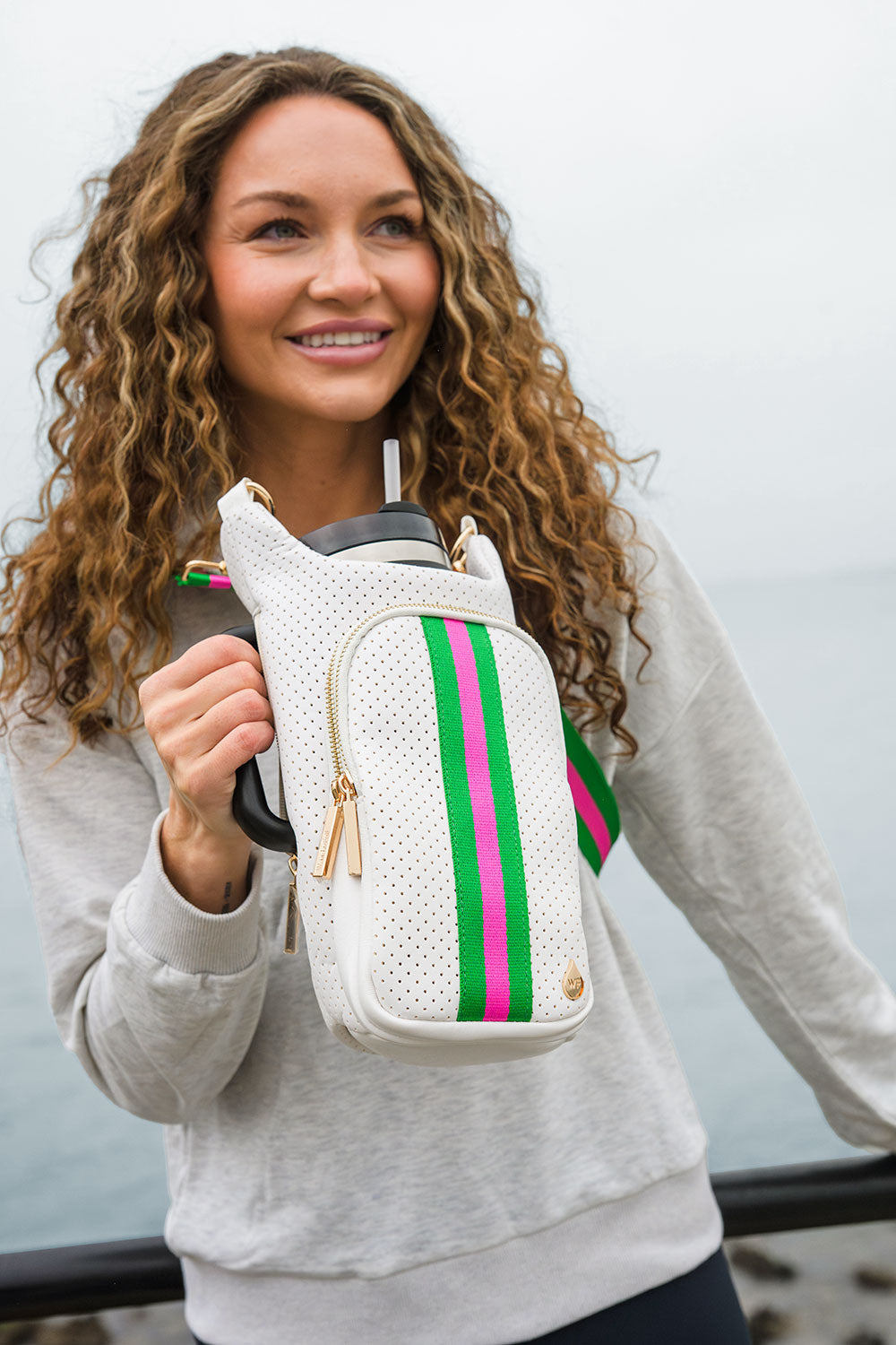 HydroBag® HANDLE®-White Coated Perforated Neoprene HydroBag® with Pink/Green Stripe