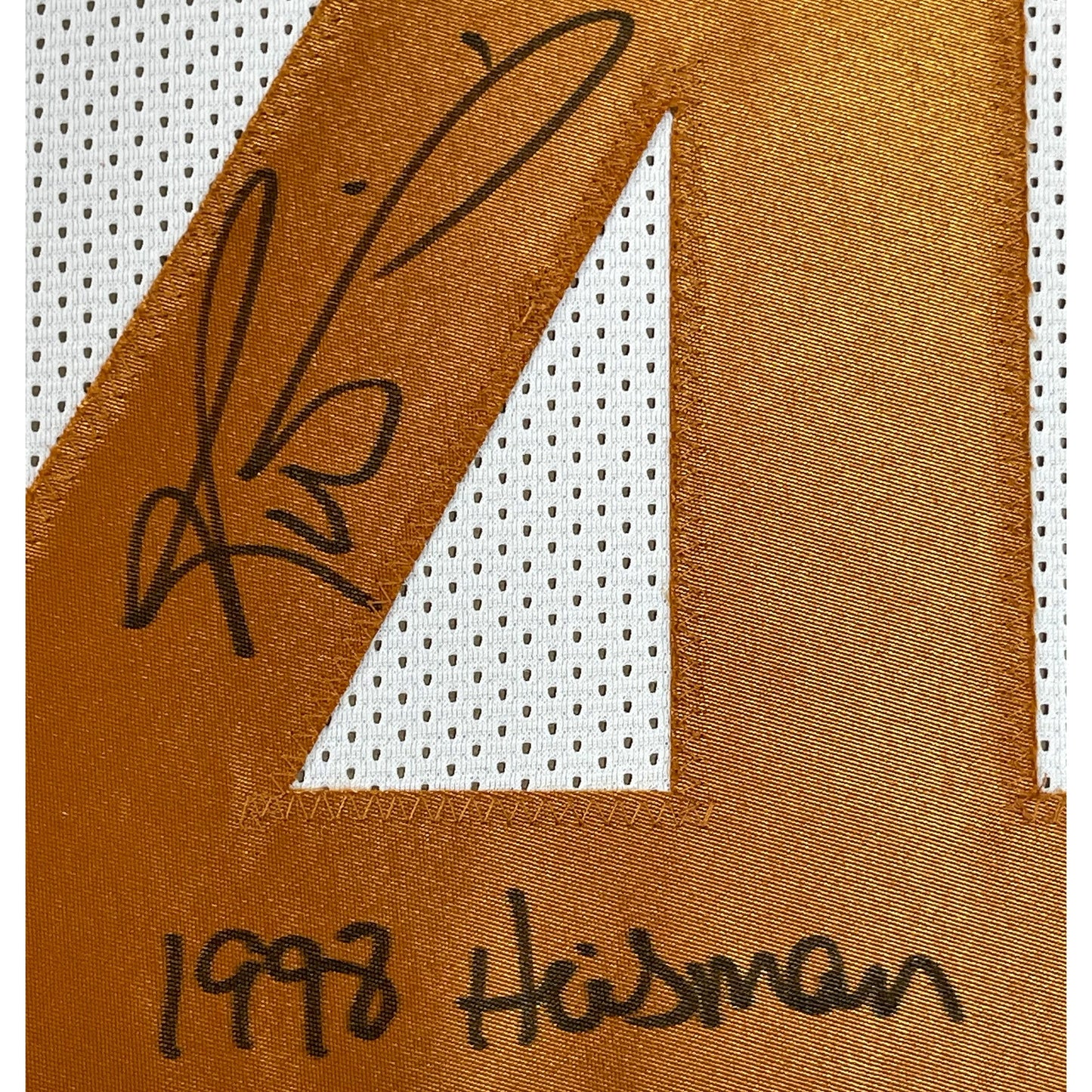 Framed Autographed/Signed Ricky Williams 35x39 1998 Heisman Texas Longhorns White Football Jersey JSA COA