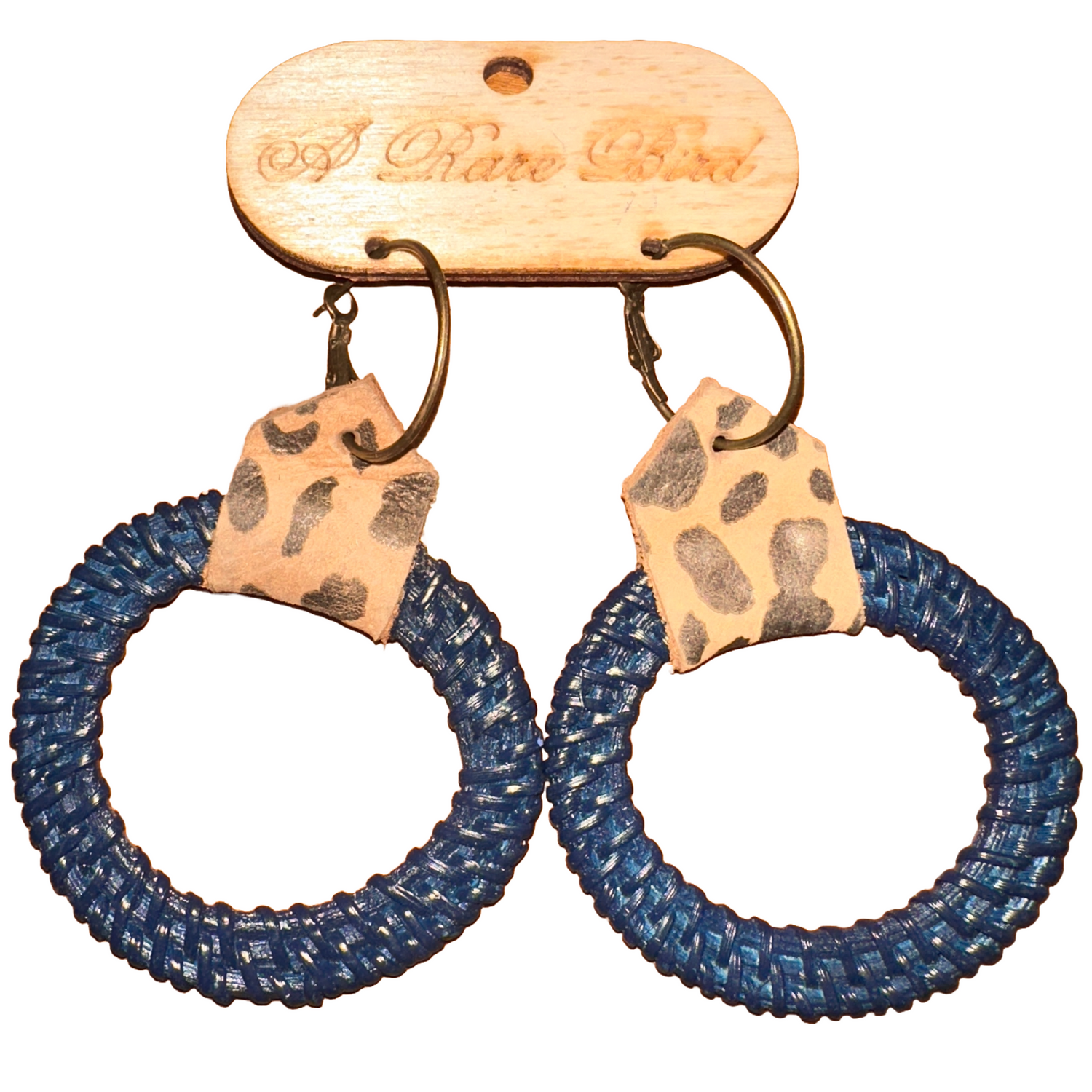Woven Rattan Hoop Earrings - Navy