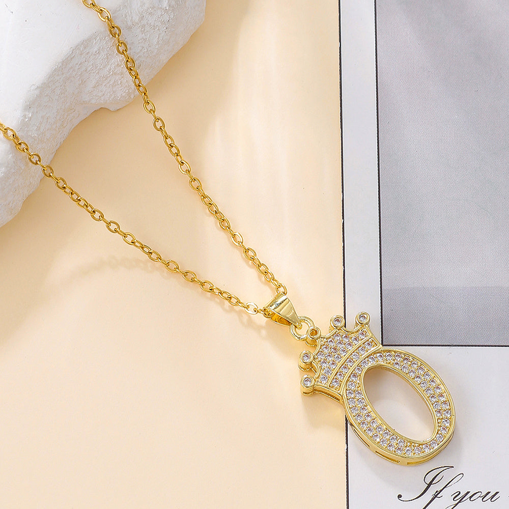 1PCS Fashionable Gold Zircon Uppercase Letter Popular Pendant Necklace Suitable For Daily Use Festivals Parties Gifts Jewelry Set